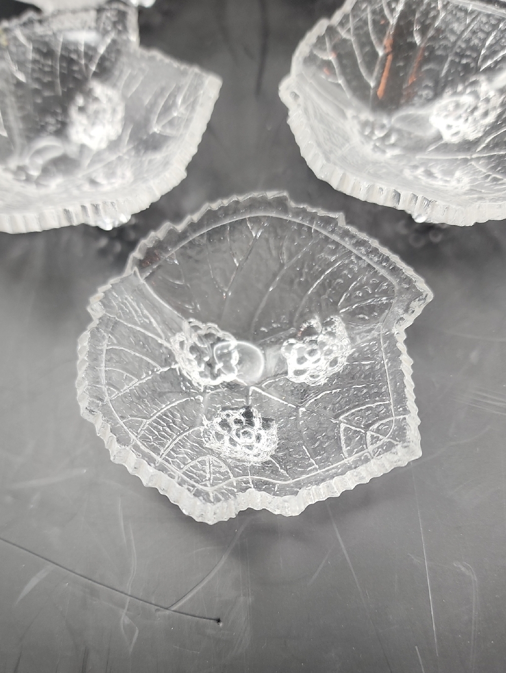 Vintage Pressed Glass Salt Cellars Salt Dip Dishes, Loganberry Bramble Pattern - Picture 2 of 3